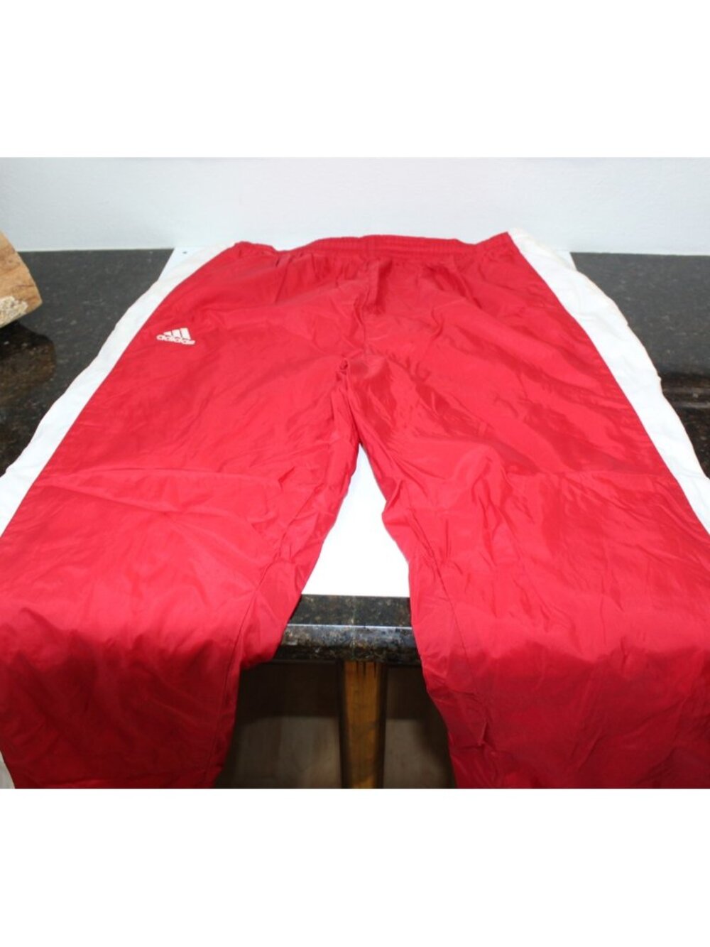 Vintage adidas Warm Up Jacket & Pants Red White Nylon Mock Neck Zip Front Large - Picture 7 of 16